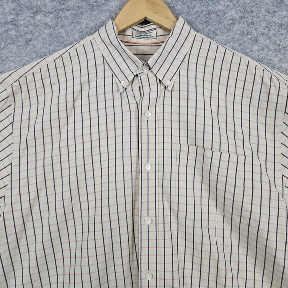 Cutter & Buck Beige Windowpane‎ 100% Cotton XL Short Sleeve Button Up/Down Shirt - Picture 2 of 10